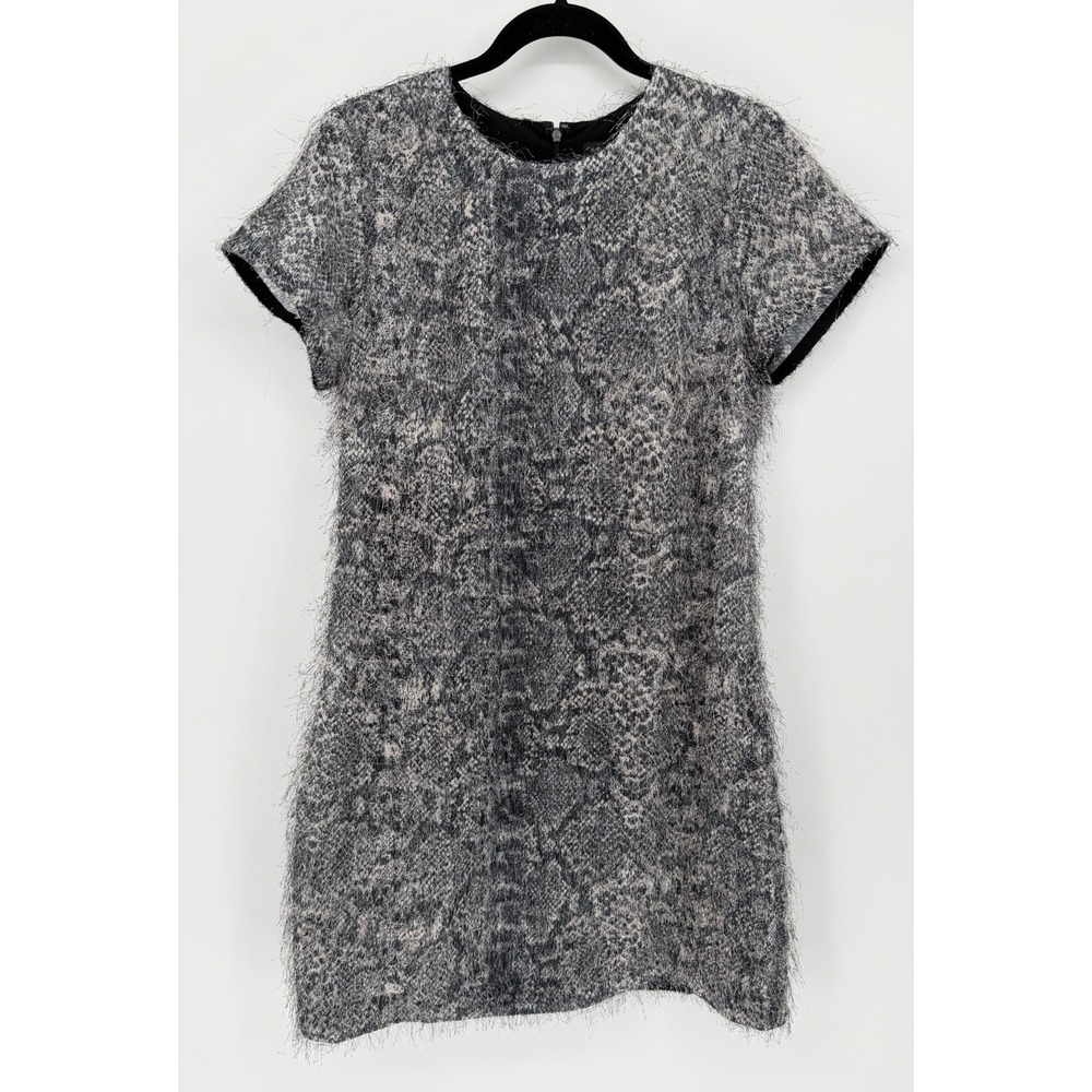 Banana Republic Gray Snakeskin Fuzzy Eyelash Fringe Shift‎ Dress 8 NWT